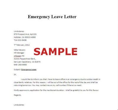 sample  emergency leave letter leave letter lettering request letter