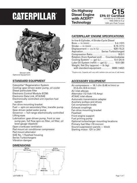 caterpillar  engine specs horsepower diesel engine
