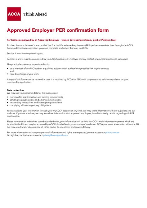 acca  form acca  form approved employer  confirmation form  trainees employed
