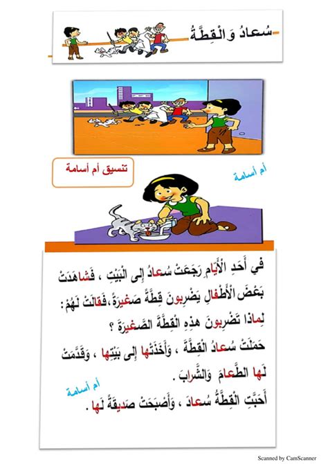 تدريبات قصة مصورة في اللغة العربية للصف الثاني الفصل