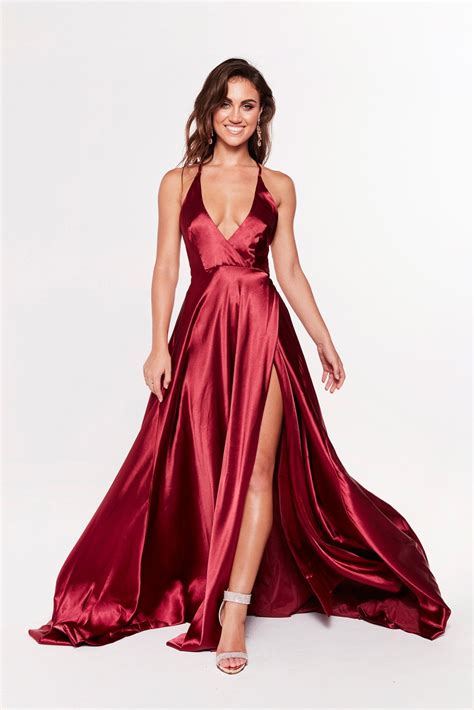luxe dimah satin gown burgundy satin gown dresses silk prom dress