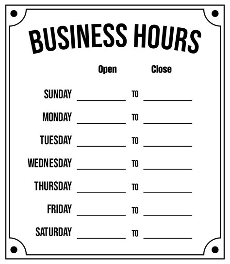 printable business hours sign template  business hours sign