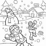 Clipart Snowy Winter Snow Play Kids Coloring Pages Cliparts Printable Playing Children Christmas Sheets Anycoloring sketch template