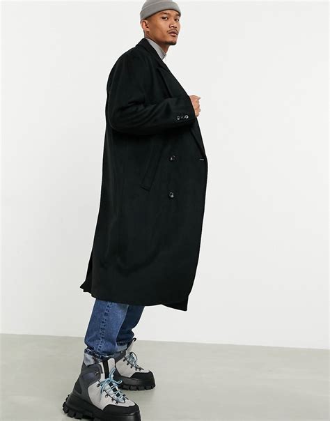 asos design wool mix oversized longline overcoat  black  fashionisto
