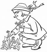 Coloring Pages Girls Flowers Girl Picking Kids Sheets Flower Colouring Printable Spring Children Bluebonkers Little Print Vintage Boys Activities Para sketch template