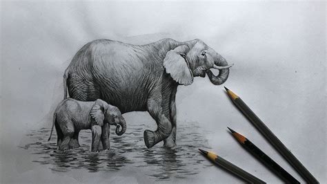 elephants drawing step  step draw  shade elephants  pencils