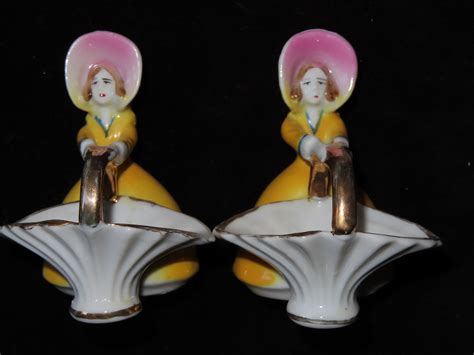 vintage set   ceramic miniature lady basket figurines etsy
