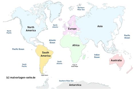 kostenlose landkarte kontinente und ozeane weltkarte
