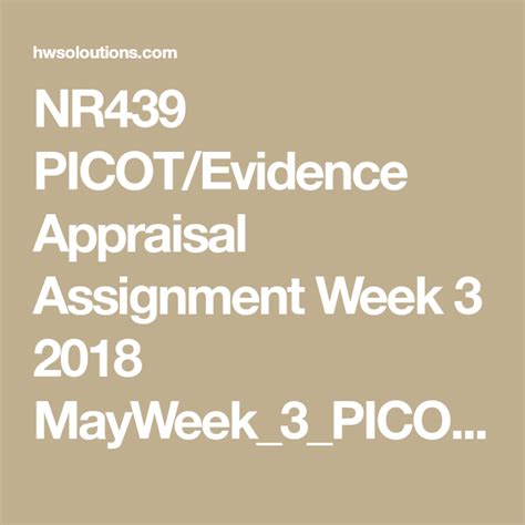 nr picotevidence appraisal assignment week   mayweek
