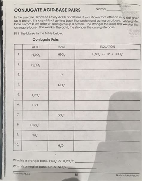 solved conjugate acid base pairs   exercise cheggcom