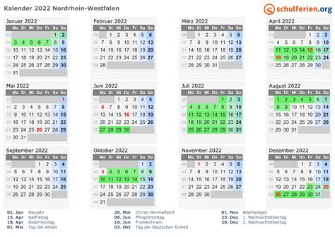 kalender  nordrhein westfalen