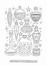 Witch Potion Colouring Drawing Bottle sketch template