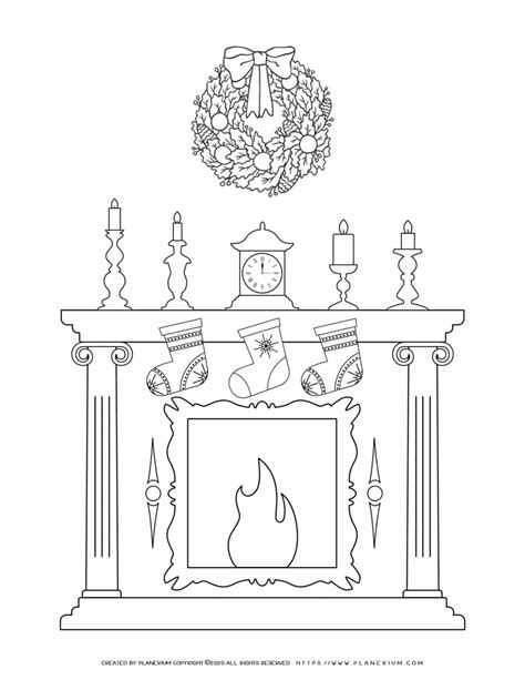 christmas fireplace  coloring page planerium