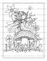 Coloring Pages Fairy Mushroom Whimsical Sitting Printable Molly Harrison Adult Cute Colouring Cool Fantasy Girls Books Flower Kids sketch template
