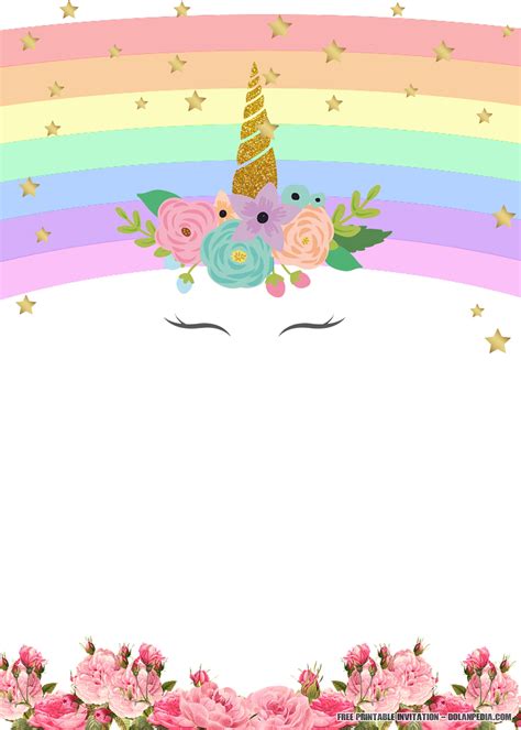 printable unicorn rainbow invitation template drevio
