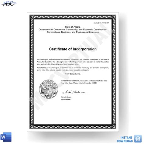 certificate  incorporation template mbcvirtual