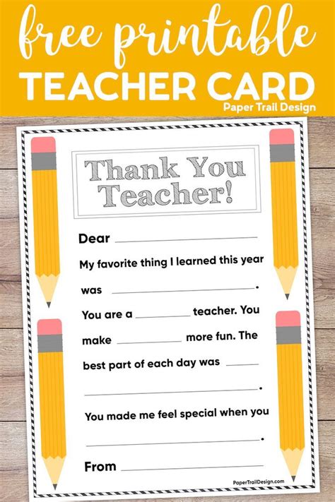 printable teachers  card  pencils
