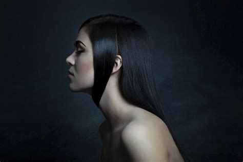 women bare shoulders pale closed eyes profile long neck face