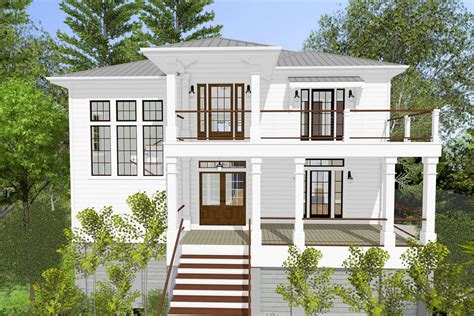 plan twn  bed  country house plan  front   double decker porches beach