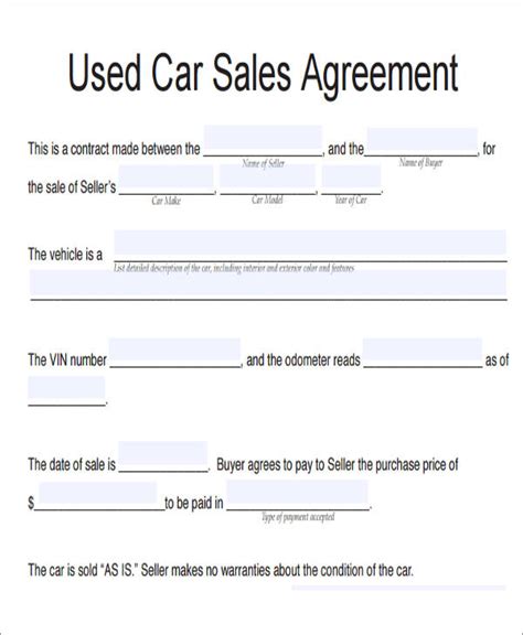 vehicle sales agreement samples   ms word google docs