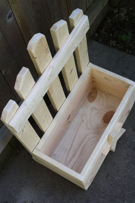 hand  primitive wooden picket fence planter box wood