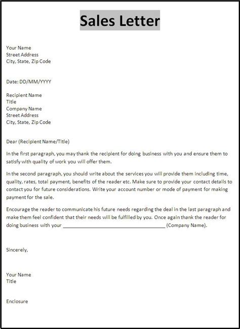 sales letter template  word templates sales letter business