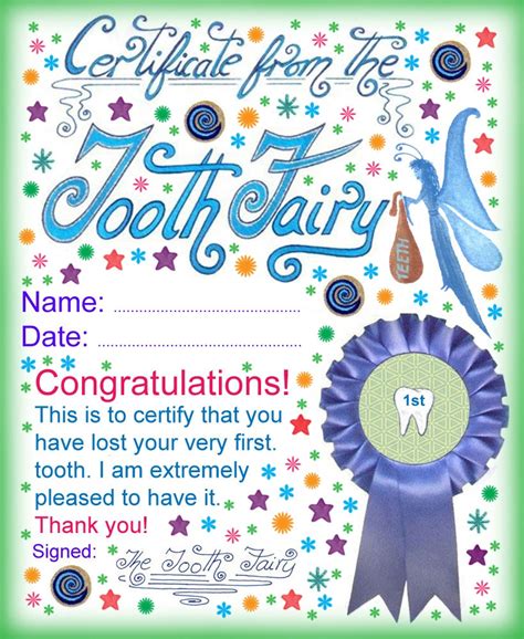 st  printable tooth fairy certificate
