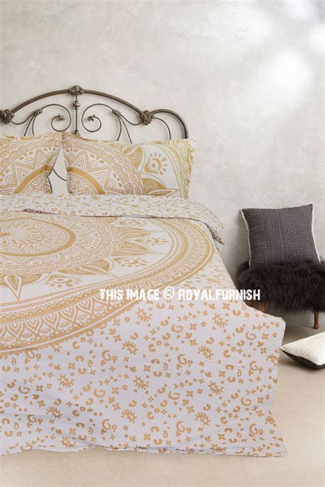 gold glimmer daisy boho chic mandala bedding duvet cover set   pillow shams royalfurnishcom