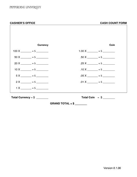printable cash drawer count sheet printable templates