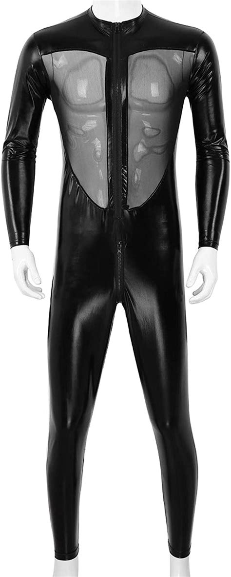 yuumin herren glänzed jumpsuit wetlook ganzkörperanzug kunstleder