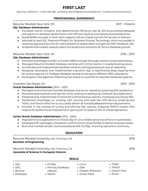 sql  administrator resume examples   resume worded