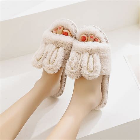 cute womens bunny slippers open toe fuzzy house slippers  girls