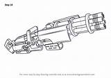 Fortnite Minigun Draw Drawing Step Tutorials sketch template