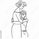 Mother Drawing Child Son Sketch Coloring Pages Family Her Illustration Hugs Vector sketch template
