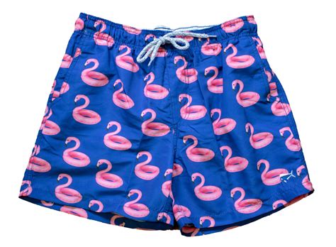 mens patterned swim trunks flamingo float blue southern lure