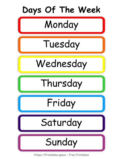 colorful days   week chart starting  monday  printables