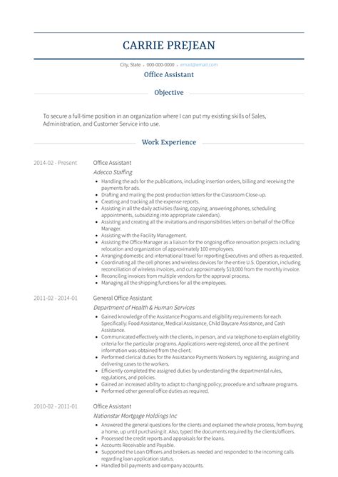 office assistant resume samples  templates visualcv
