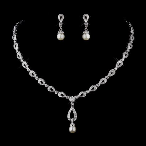 stunning silver ivory drop pearl bridal jewelry set elegant bridal hair accessories