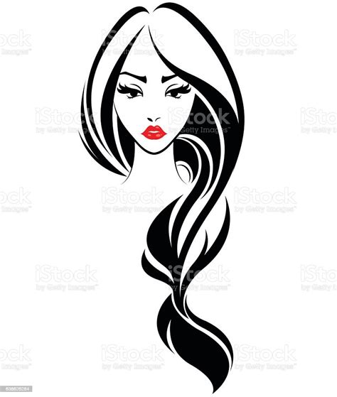 women long hair style icon logo women face stock illustration