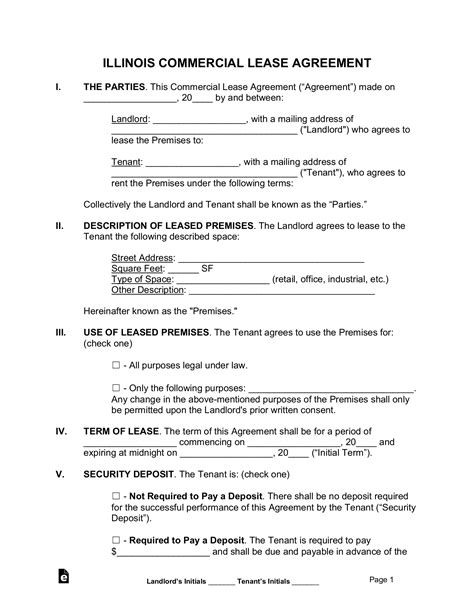 illinois commercial lease agreement template  word eforms