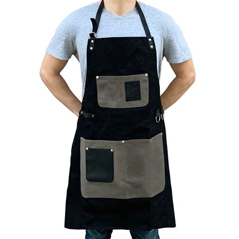 bbq butler grilling apron premium waxed canvas apron deluxe leather black grey walmart