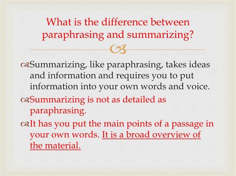 summarizing  paraphrasing