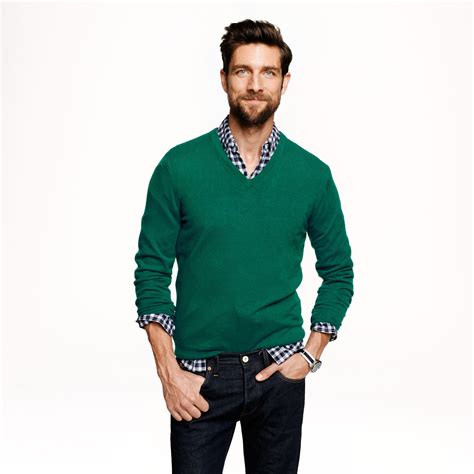j crew italian cashmere v neck sweater in green for men