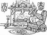 Christmas Fireplace Coloring Pages Scene Drawing Printable Sketch Stamps Sheets Holiday Tree Print Stampin sketch template