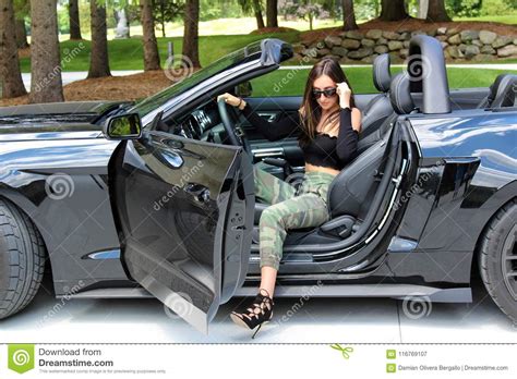 Model In Sport Car Beautiful Girl With A Ford Mustang Roush Stage 3 900