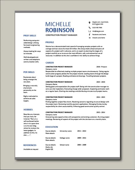 construction project manager resume  sample building work