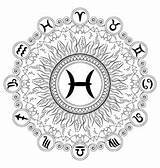 Mandala Zodiac Symbol Coloring Vector Adult Book Gemini sketch template