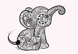 Zentangle Elephants Template Colorful sketch template