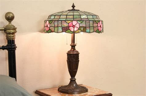 sold table lamp 1915 antique leaded stained glass shade harp gallery