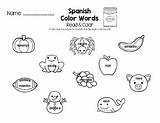Spanish Words Worksheets Color Learning sketch template